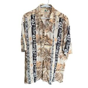 Vtg John Severson Kahala Hawaiian Aloha Button Up Shirt XL Linen Blend Beach